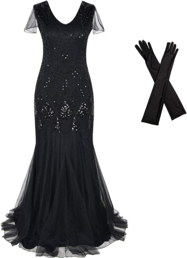 Women Evening Dress 1920s Flapper Cocktail Mermaid Plus Size Formal Gown with Long Gloves