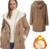 Windproof Sherpa Lined Outerwear for Women Winter, Fashion Fleece Hooded Overcoat with Pockets, Warm and Thicken Parka Jacket