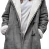 Windproof Sherpa Lined Outerwear for Women Winter, Fashion Fleece Hooded Overcoat with Pockets, Warm and Thicken Parka Jacket