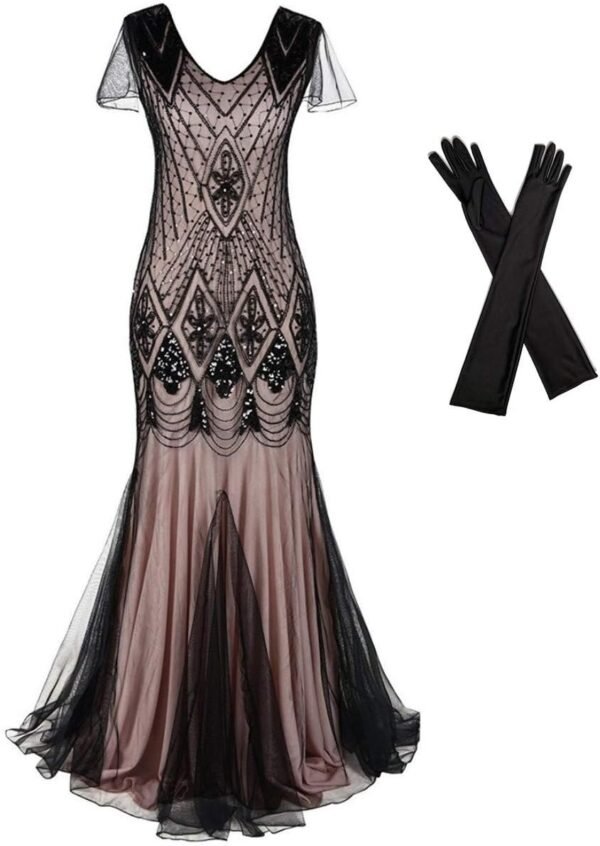 Women Evening Dress 1920s Flapper Cocktail Mermaid Plus Size Formal Gown with Long Gloves