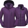 Women's 3 in 1 Ski Jacket Mountain Waterproof Windproof Winter Snow Coat Hike Snowboarding Jackets Hooded Warm Raincoat