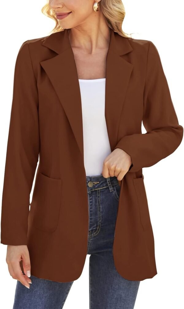 61Rq0dJY7jL._AC_SL1500-1.jpg Women Open Front Blazers Long Sleeve Casual OL Office Slim Buttonless Suit Jacket with Pockets