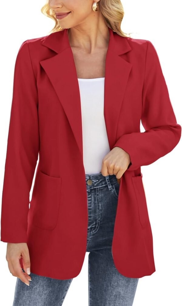 61WJoLyD95L._AC_SL1500-1.jpg Women Open Front Blazers Long Sleeve Casual OL Office Slim Buttonless Suit Jacket with Pockets