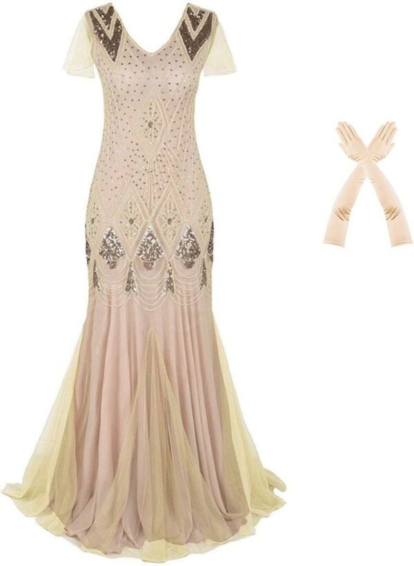 Women Evening Dress 1920s Flapper Cocktail Mermaid Plus Size Formal Gown with Long Gloves