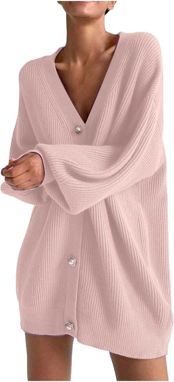Womens Oversized Sweater Cardigan Fashion Solid Color Knitwear Long Sleeves Pearl Buttons Knit Coat Blouse Tops