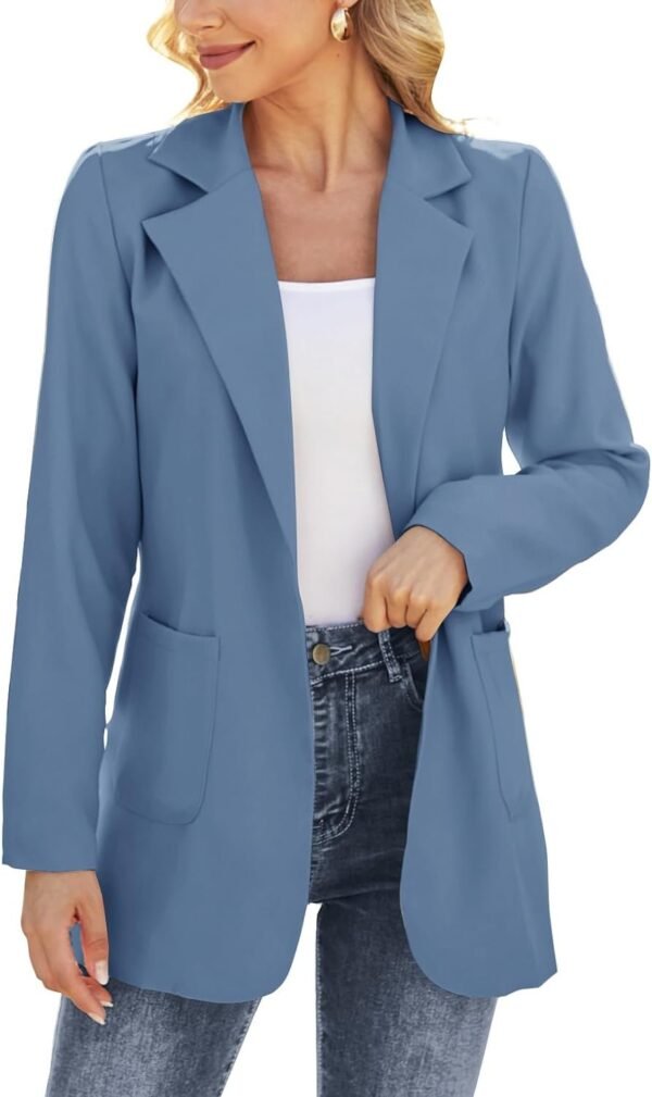 61roN7FLDdL._AC_SL1500-1.jpg Women Open Front Blazers Long Sleeve Casual OL Office Slim Buttonless Suit Jacket with Pockets