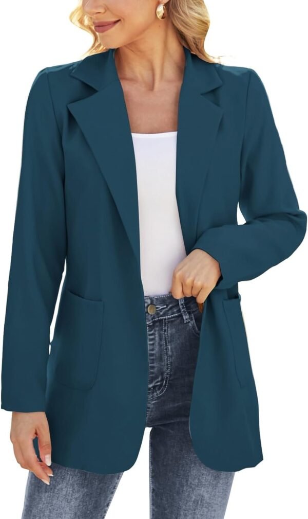 61sgW_v7t2L._AC_SL1500-1.jpg Women Open Front Blazers Long Sleeve Casual OL Office Slim Buttonless Suit Jacket with Pockets