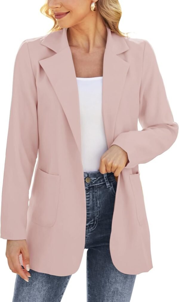 61yyMwNcLRL._AC_SL1500-1.jpg Women Open Front Blazers Long Sleeve Casual OL Office Slim Buttonless Suit Jacket with Pockets