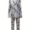 Snake Skin Print Two-piece Set, Single Breasted Lapel Blazer & Straight Leg Pants Outfits, Women's Clothing