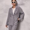 Solid Casual Two-piece Set, Button Up Long Sleeve Top & Pants Outfits, Women's Clothing