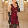 Fringe Hem Sequin Decor Flapper Dress, Retro Sleeveless V Neck Tank Slim Dress For Party & Banquet, Women's Clothing