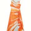 Tie Dye Ruched Tank Dress, Elegant Sleeveless Slim Tank Dress For Spring & Summer, Women's Clothing