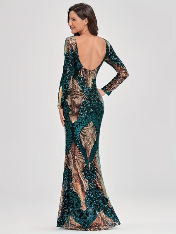 Sparkling Sequin Crew Neck Cocktail Dress, Elegant Long Sleeve Mermaid Dress For Party & Banquet, Women's Clothing Wedding/Evening dress/Occasion/Engagement/Ceremony