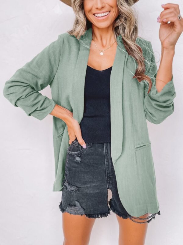 6ebbfe56b08a9a65c0d5fe7bf32ba92a-1.jpg Solid Lapel Blazer Jacket, Casual Long Sleeve Office Work Outerwear, Women's Clothing