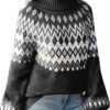 Turtleneck Batwing Sleeves Knitted Sweaters for Women Crochet Retro Baggy Soft Cozy Short Sweater