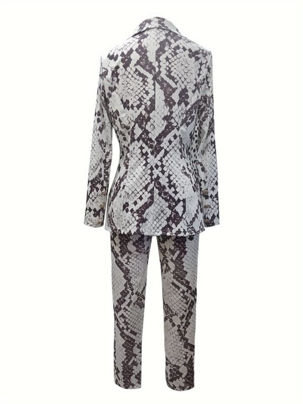 Snake Skin Print Two-piece Set, Single Breasted Lapel Blazer & Straight Leg Pants Outfits, Women's Clothing