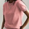 Valentine's Day Crew Neck Sweater, Casual Short Sleeve Sweater For Spring & Summer, Women's Clothing