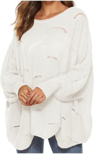 Women Batwing Sleeve Oversized Sweater Crewneck Loose Knit Jumper Casual Comfy Pullover Sweaters Fashion Knitwear