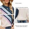 Women Crewneck Knitwear Fashion Colorblock Casual Sweater Loose Fit Pullover Knitwear Warm Soft Fabric Long Sleeve Sweater (Blue)