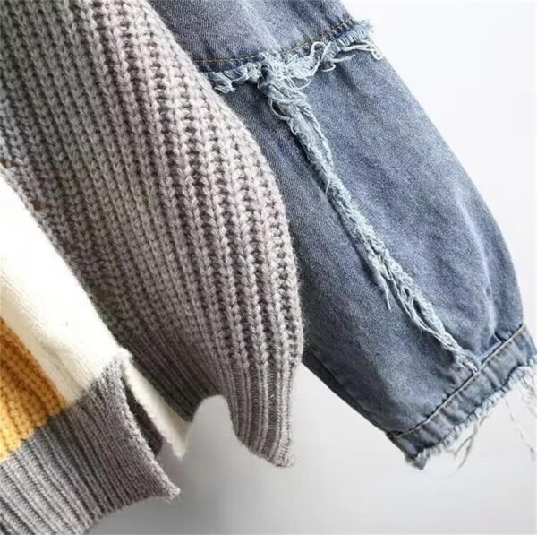 71KuBfd9FiL._AC_SL1080.jpg Fashion Women's Sweater Autumn Winter Contrast Denim Loose Fitting Pullover Street Fashion Casual O-Neck Knitwear Tops