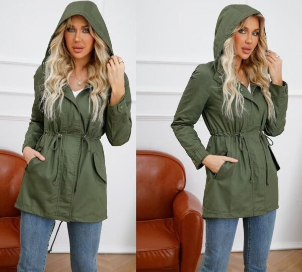 Women's Ligtweight Jackets Anorak Utility Drawstring Waist Hoodie Zip Up Fall Casual Coat with Pockets