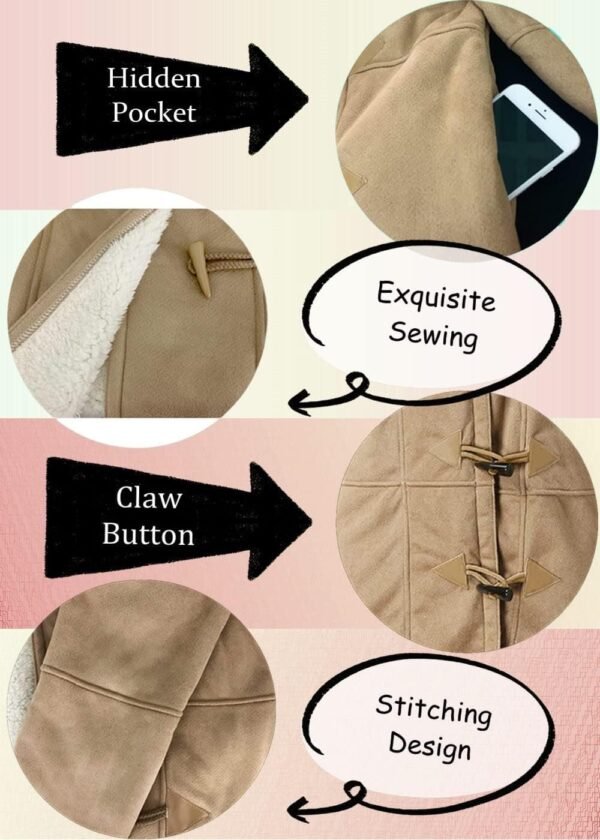 Windproof Sherpa Lined Outerwear for Women Winter, Fashion Fleece Hooded Overcoat with Pockets, Warm and Thicken Parka Jacket