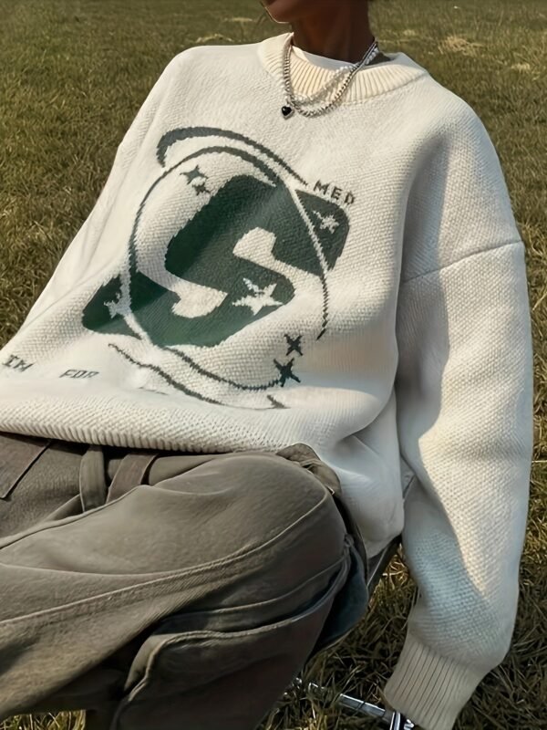 Letter Pattern Crew Neck Pullover Sweater, Casual Long Sleeve Sweater For Fall & Winter, Women's Clothing