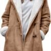 Windproof Sherpa Lined Outerwear for Women Winter, Fashion Fleece Hooded Overcoat with Pockets, Warm and Thicken Parka Jacket