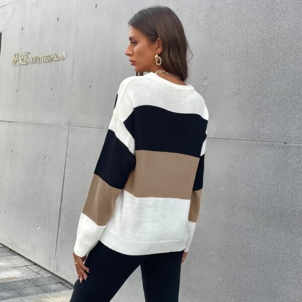 Womens Color Block Sweaters Long Sleeve Crewneck Pullover Knit Jumper Tops Fashion Casual Striped Knitwear Sweater