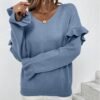 Dademeo Women Sweaters Fall Fashion Knit 2023 V Neck Long Sleeve Tops Casual Trendy Loose Knit Pullover Outwear Knitwear Tops