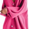 Womens Oversized Sweater Cardigan Fashion Solid Color Knitwear Long Sleeves Pearl Buttons Knit Coat Blouse Tops