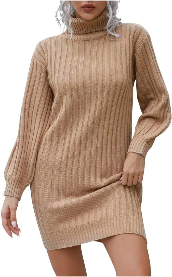 Women Casual High Neck Dress Fall Winter Solid Color Fashion Turtleneck Long Sleeve Sweater Knitwear Elegant Dress