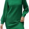 Women Casual High Neck Dress Fall Winter Solid Color Fashion Turtleneck Long Sleeve Sweater Knitwear Elegant Dress