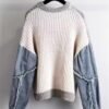 71scfOAizYL._AC_SL1440.jpg Fashion Women's Sweater Autumn Winter Contrast Denim Loose Fitting Pullover Street Fashion Casual O-Neck Knitwear Tops