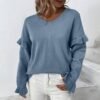 Dademeo Women Sweaters Fall Fashion Knit 2023 V Neck Long Sleeve Tops Casual Trendy Loose Knit Pullover Outwear Knitwear Tops