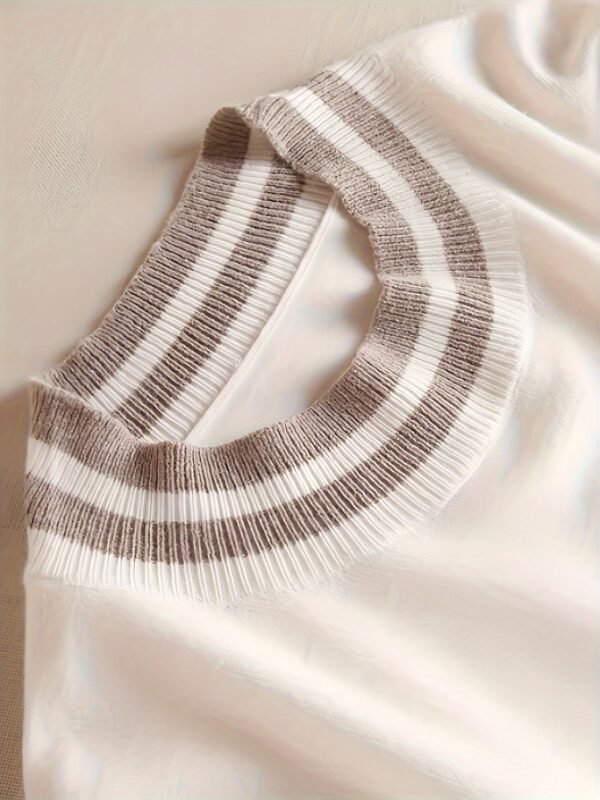 Contrast Trim Mock Neck Sweater, Casual Half Sleeve Pullover Sweater For Spring & Summer, Women's Clothing