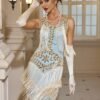 Sequin Fringe Decor Tank Dress, Vintage Sleeveless Flapper Tank Dress For Party & Banquet, Women's Clothing