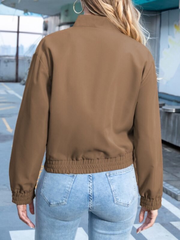 Solid Button Front Bomber Jacket, Casual Long Sleeve Outerwear With Pockets, Women's Clothing