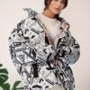 Geo Print Zip Up Parka, Casual High Neck Long Sleeve Winter Warm Outerwear, Women's Clothing