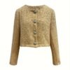 Solid Color Single Breasted Crop Jacket, Elegant Long Sleeve Outwear For Spring & Fall, Women's Clothing