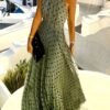 Polka Dot Print Halter Neck Dress, Vacation Style Sleeveless Pleated Maxi Dress For Spring & Summer, Women's Clothing