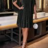 Sequined V Neck Loose Dress, Elegant Cloak Sleeve Mini Dress For Party & Banquet, Women's Clothing