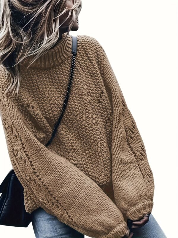 Solid Color Mock Neck Loose Sweater, Elegant Drop Shoulder Simple Knitted Top For Fall & Winter, Women's Clothing