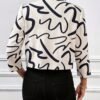 Allover Print Open Front Jacket, Elegant 3/4 Sleeve Crop Fitted Jacket, Women's Clothing