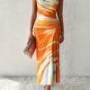 Tie Dye Ruched Tank Dress, Elegant Sleeveless Slim Tank Dress For Spring & Summer, Women's Clothing