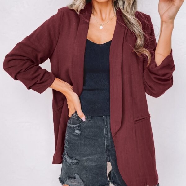 80a44ef34aa7f8bf4e8575f068a59313.jpg Solid Lapel Blazer Jacket, Casual Long Sleeve Office Work Outerwear, Women's Clothing
