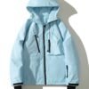 Drawstring Waterproof Ski Jacket, Thick Thermal Pockets Coat, Women's Clothing