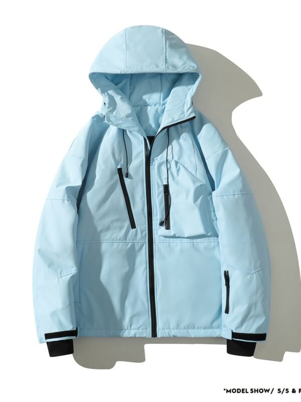 Drawstring Waterproof Ski Jacket, Thick Thermal Pockets Coat, Women's Clothing