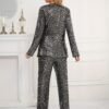 Sequin Decor Two-piece Set, Collarless Long Sleeve Blazer & High Waist Pants Outfits, Women's Clothing