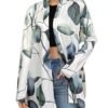 Leaves Print Open Front Cardigan, Versatile Long Sleeve Outwear For Spring & Fall, Women's Clothing